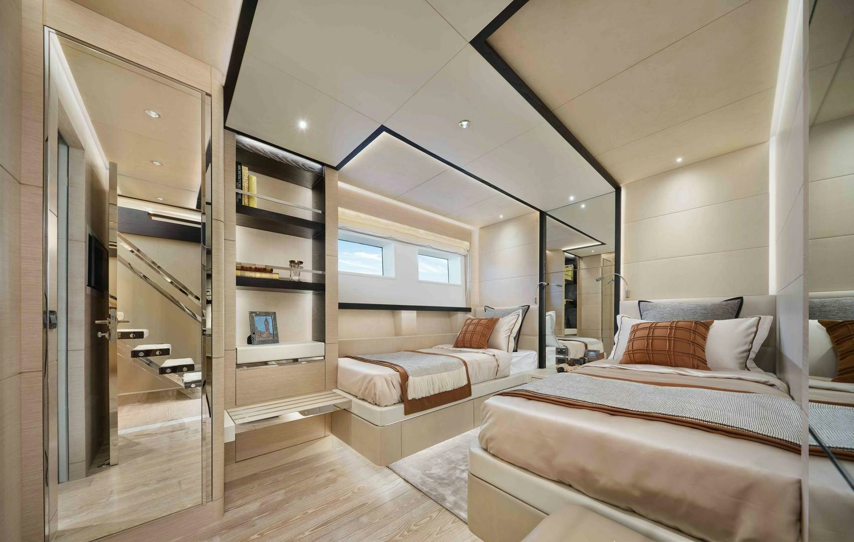 a room with a bed and a shelf aboard PANTERA 44 Yacht for Sale