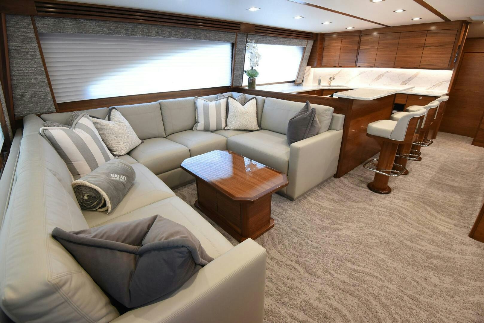 a room with a couch and a table aboard AMANDA P Yacht for Sale