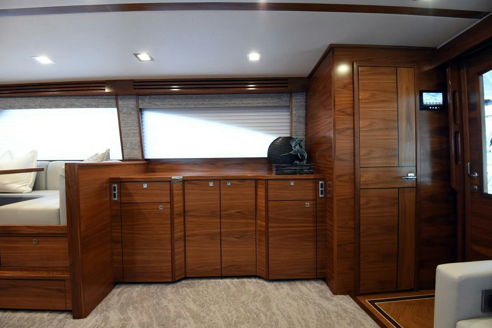a room with wooden cabinets aboard AMANDA P Yacht for Sale