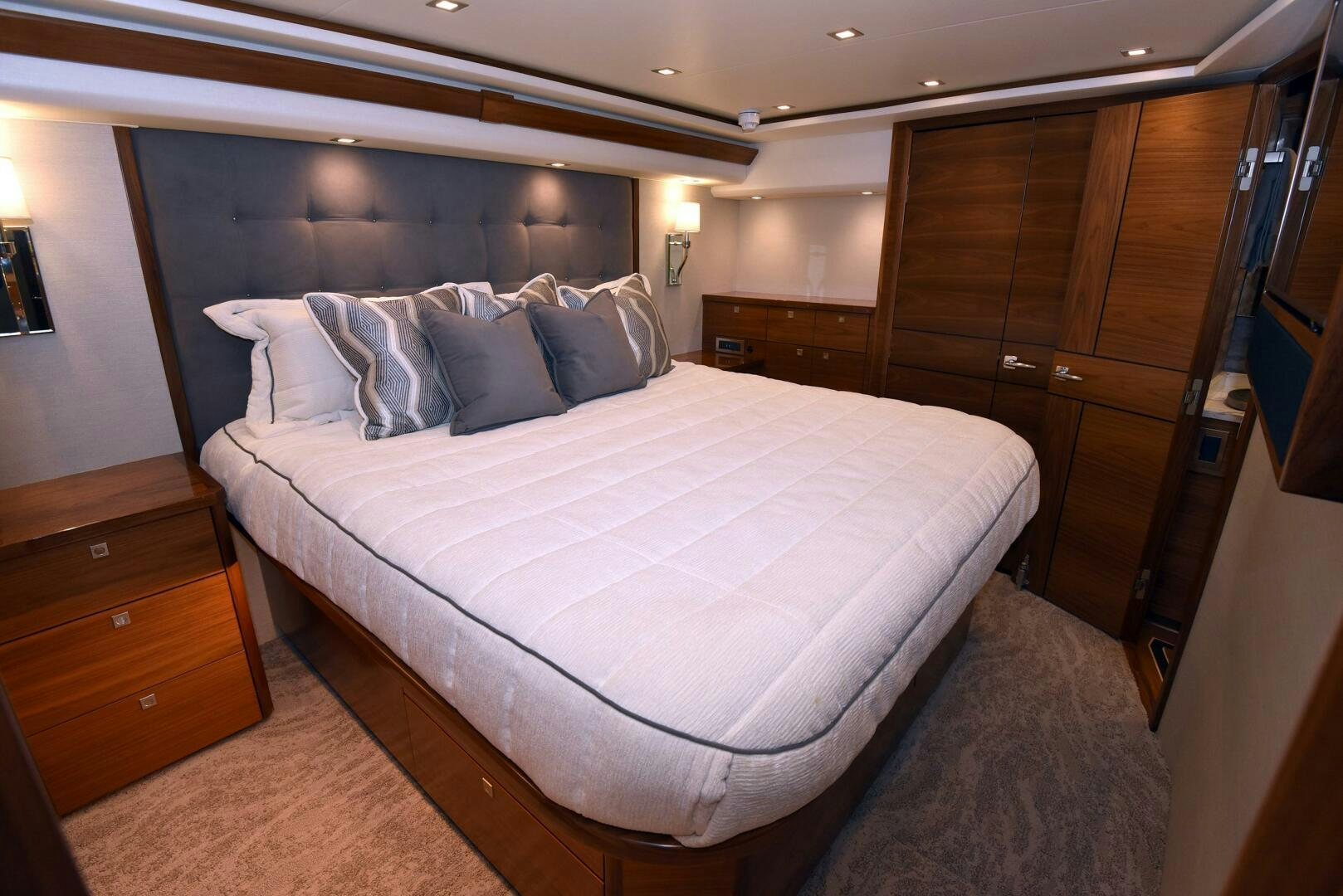 a bed in a room aboard AMANDA P Yacht for Sale