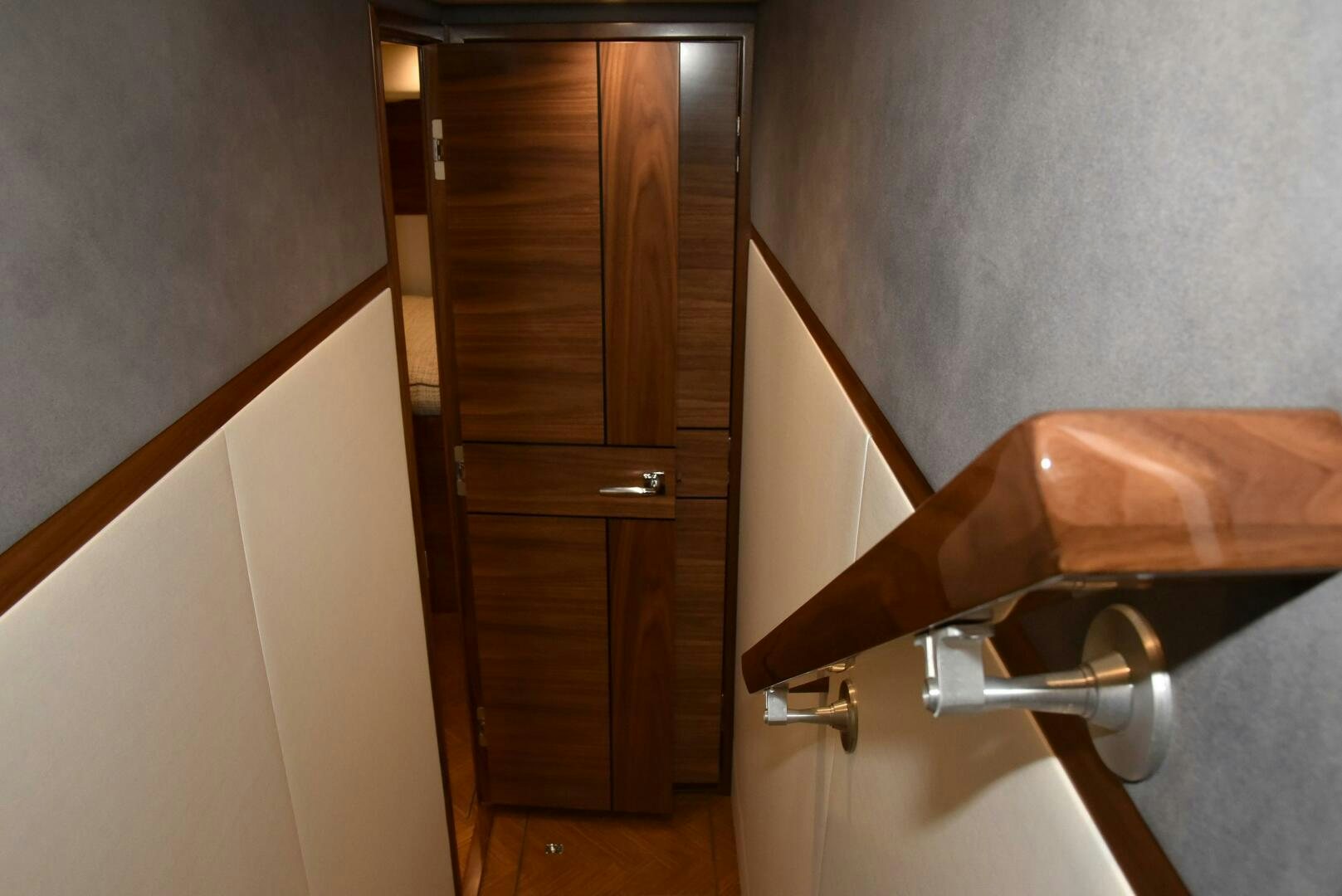 a wooden door with a sink aboard AMANDA P Yacht for Sale