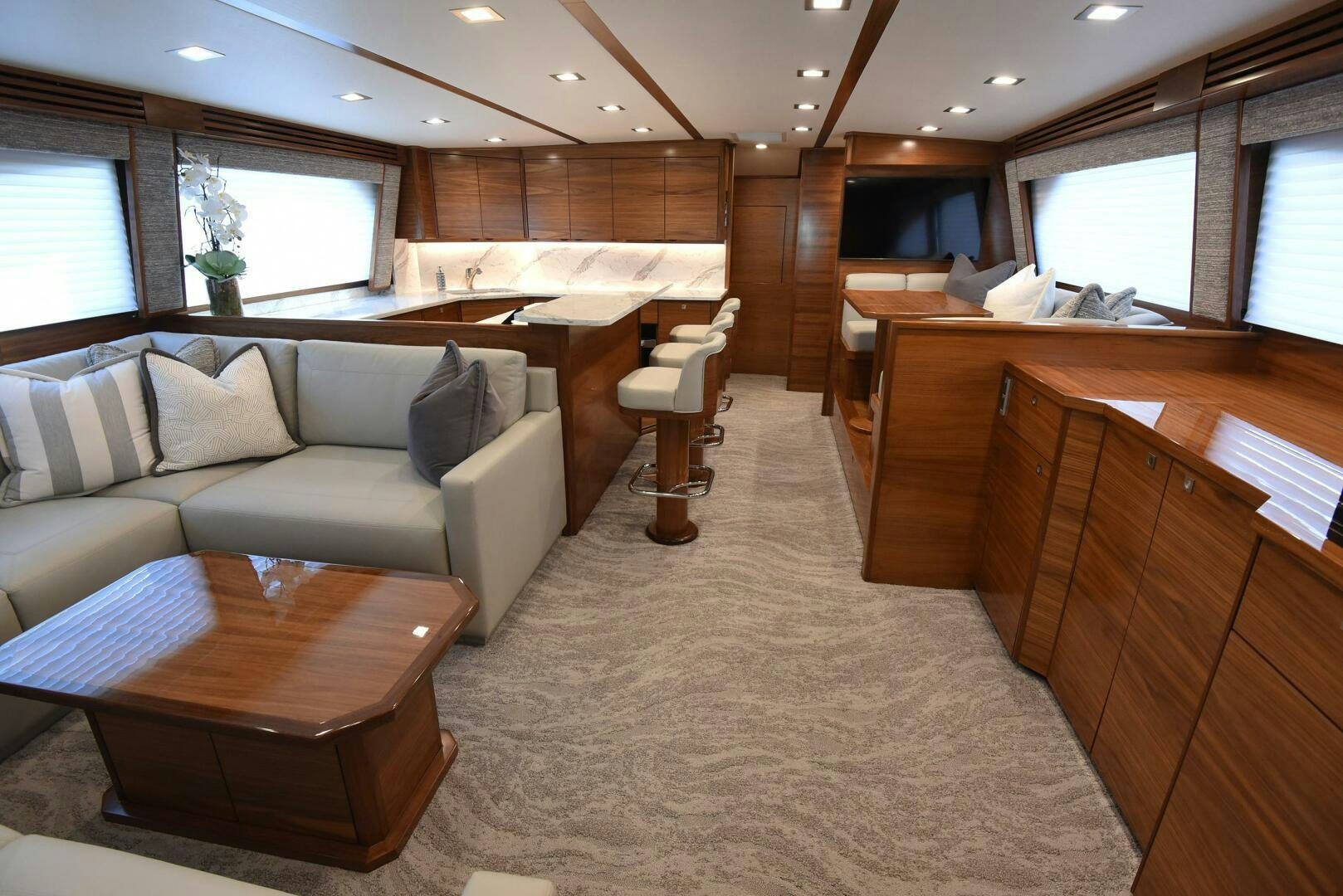 a room with a couch and a table aboard AMANDA P Yacht for Sale