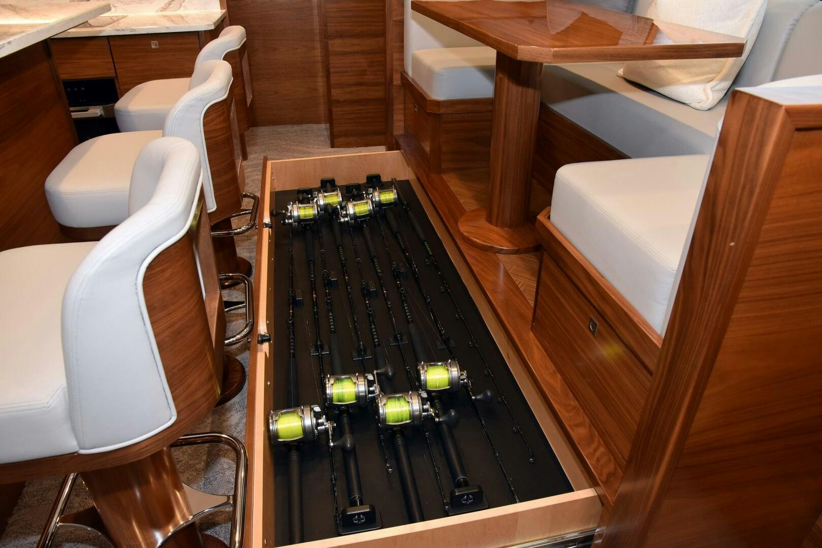a table with a few bottles aboard AMANDA P Yacht for Sale