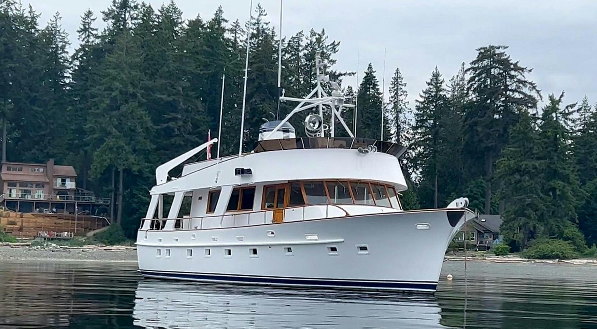 a white boat on the water aboard PIONEER Yacht for Sale