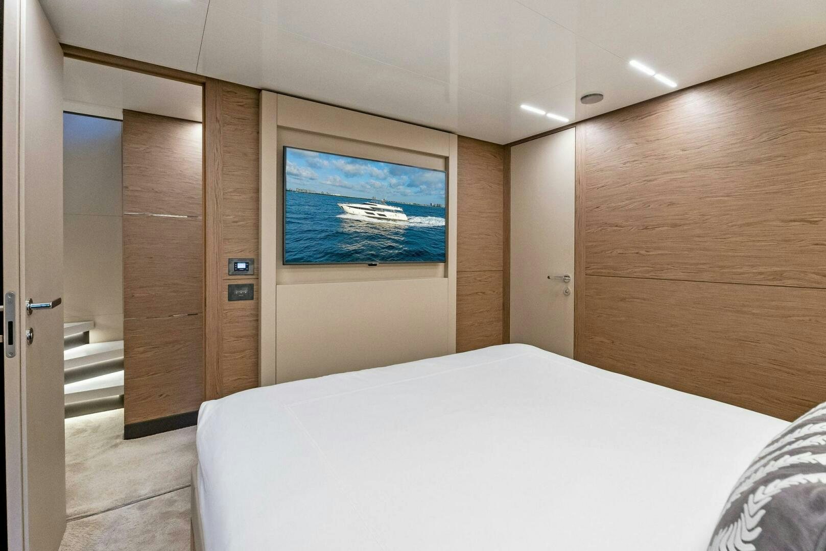 a bed in a room aboard SILHOUETTE Yacht for Sale
