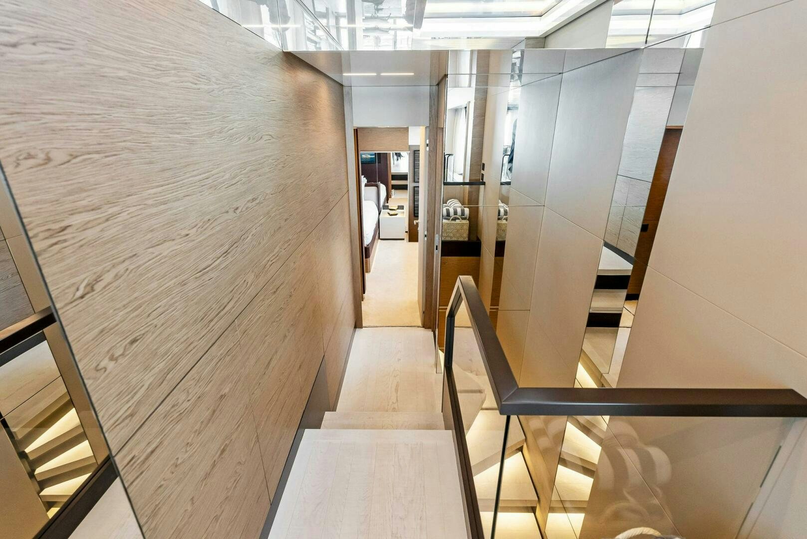 a hallway with a wood floor aboard SILHOUETTE Yacht for Sale