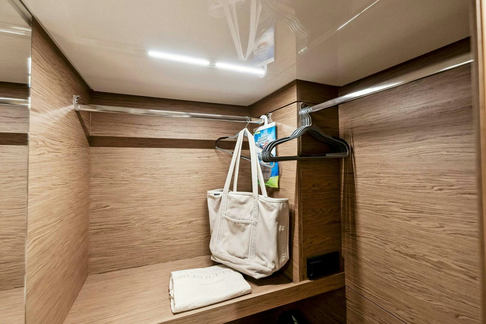 a white bag on a shelf aboard SILHOUETTE Yacht for Sale