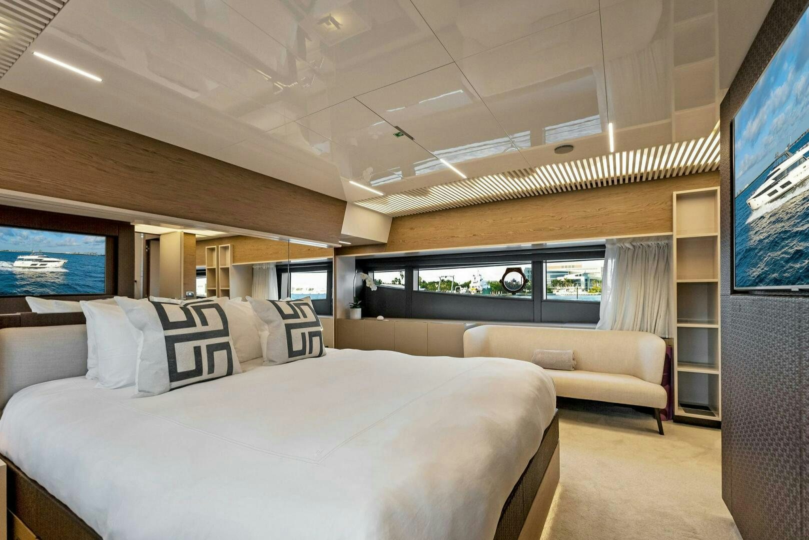 a large bed in a room aboard SILHOUETTE Yacht for Sale
