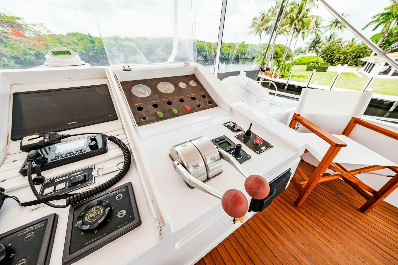 a table with a video game console and a television on it aboard GLORIAS SUN Yacht for Sale