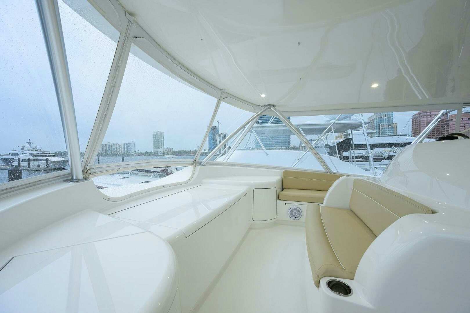 a room with a large window aboard BACCHUS Yacht for Sale