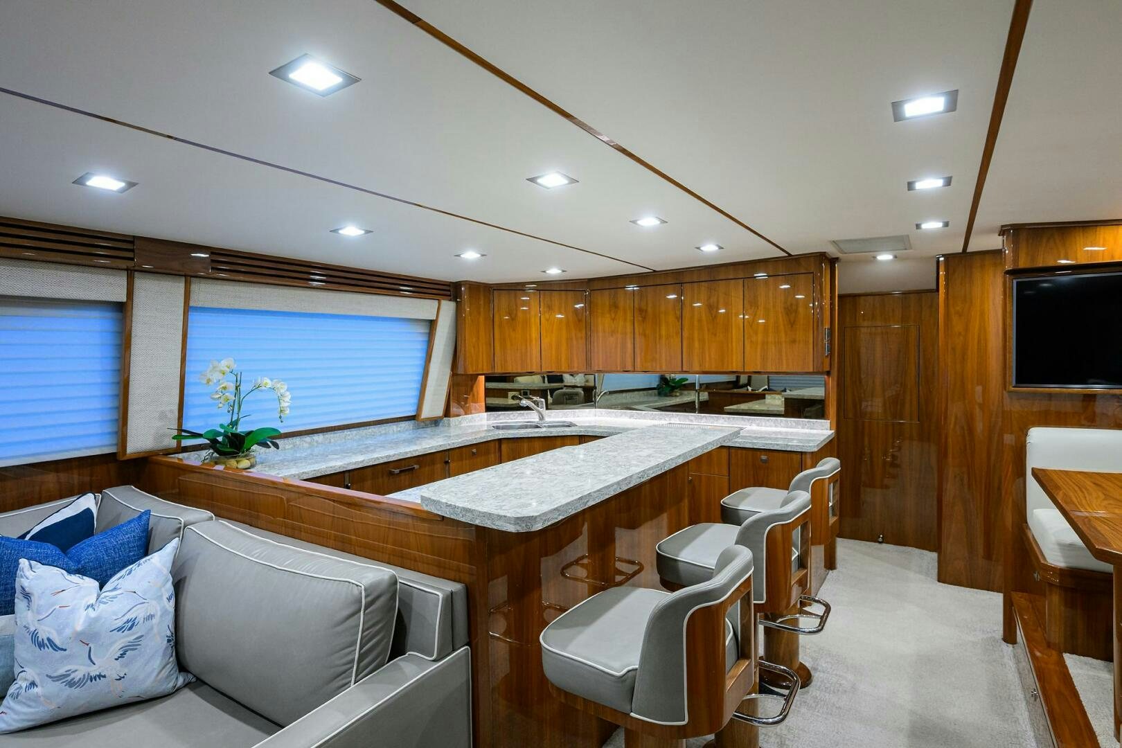 a kitchen and living room aboard BACCHUS Yacht for Sale