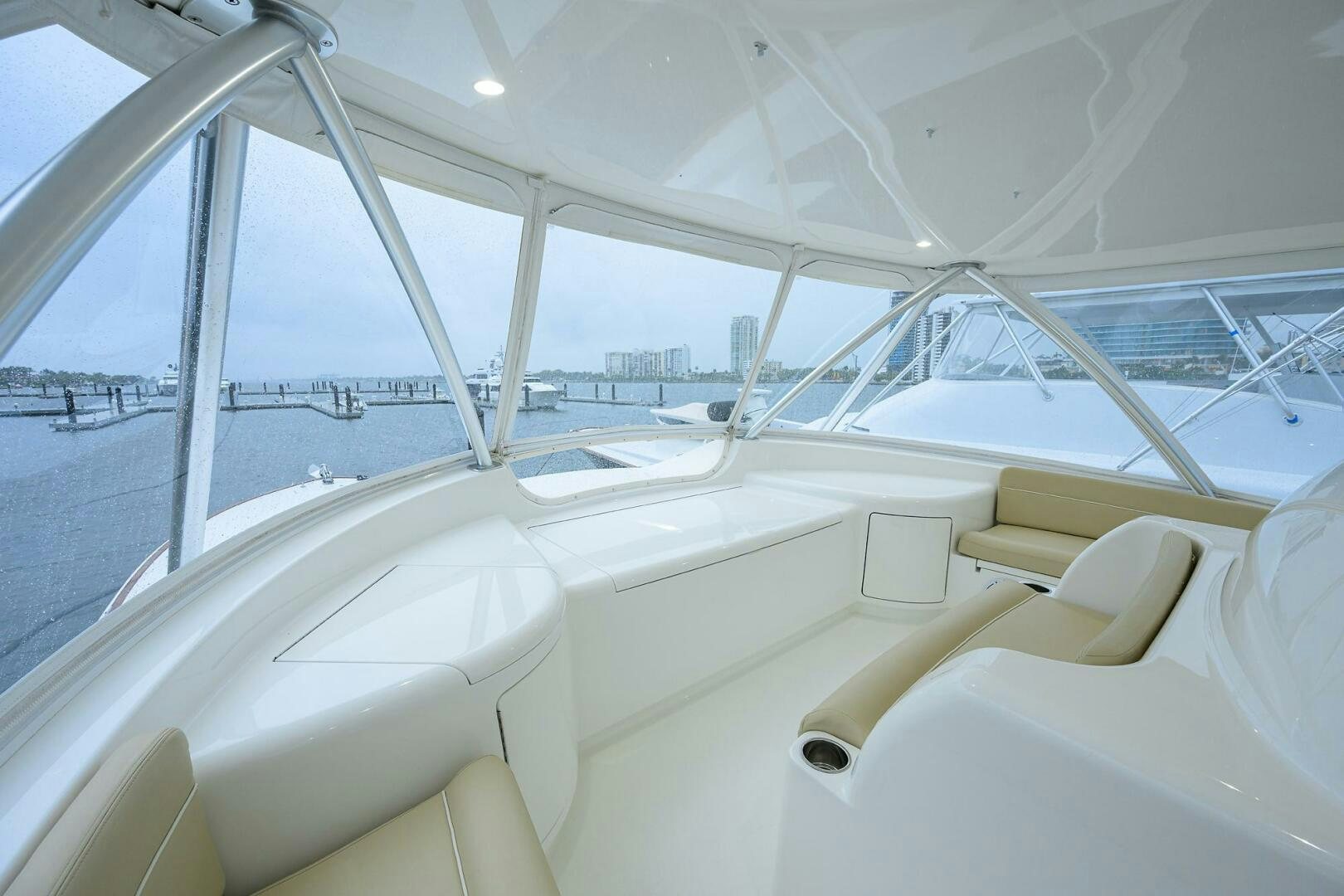 a boat with a large window aboard BACCHUS Yacht for Sale