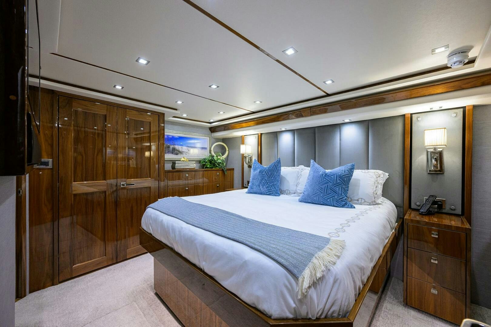 a bed in a room aboard BACCHUS Yacht for Sale