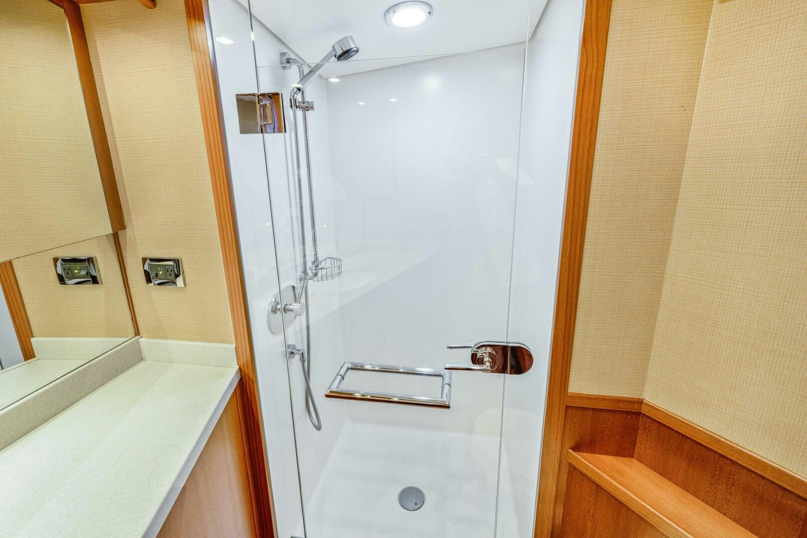 a shower unit in a bathroom aboard SALTY K Yacht for Sale