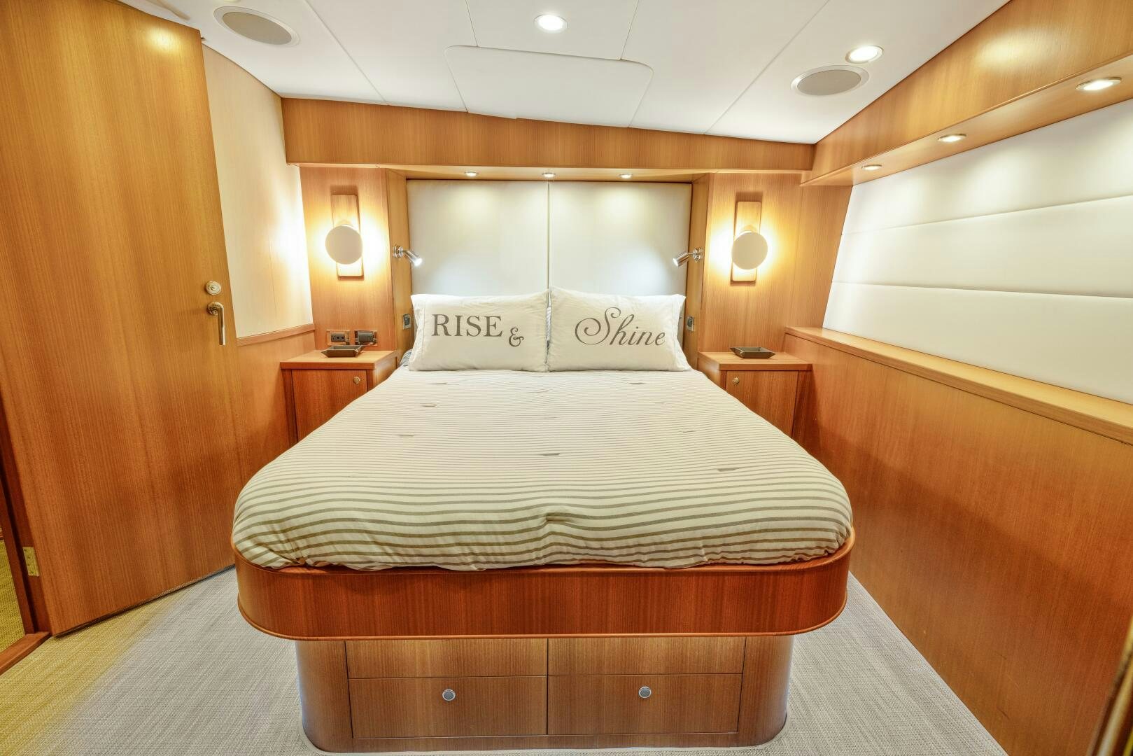 a bed in a room aboard SALTY K Yacht for Sale