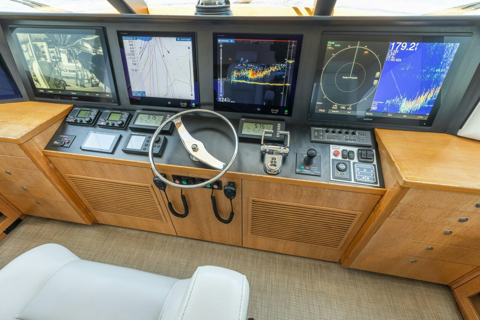 a room with a desk and a television aboard SALTY K Yacht for Sale