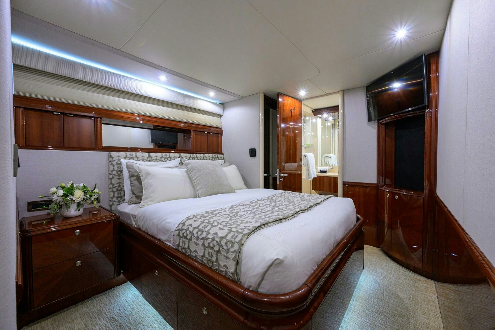 a bed in a room aboard ALWAYS BAREFOOT Yacht for Sale