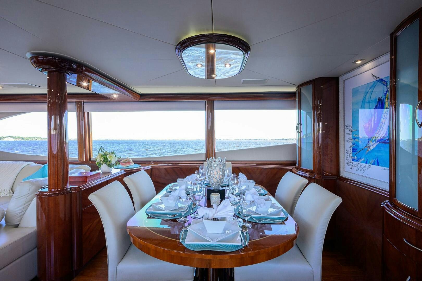 a dining table in a room aboard ALWAYS BAREFOOT Yacht for Sale
