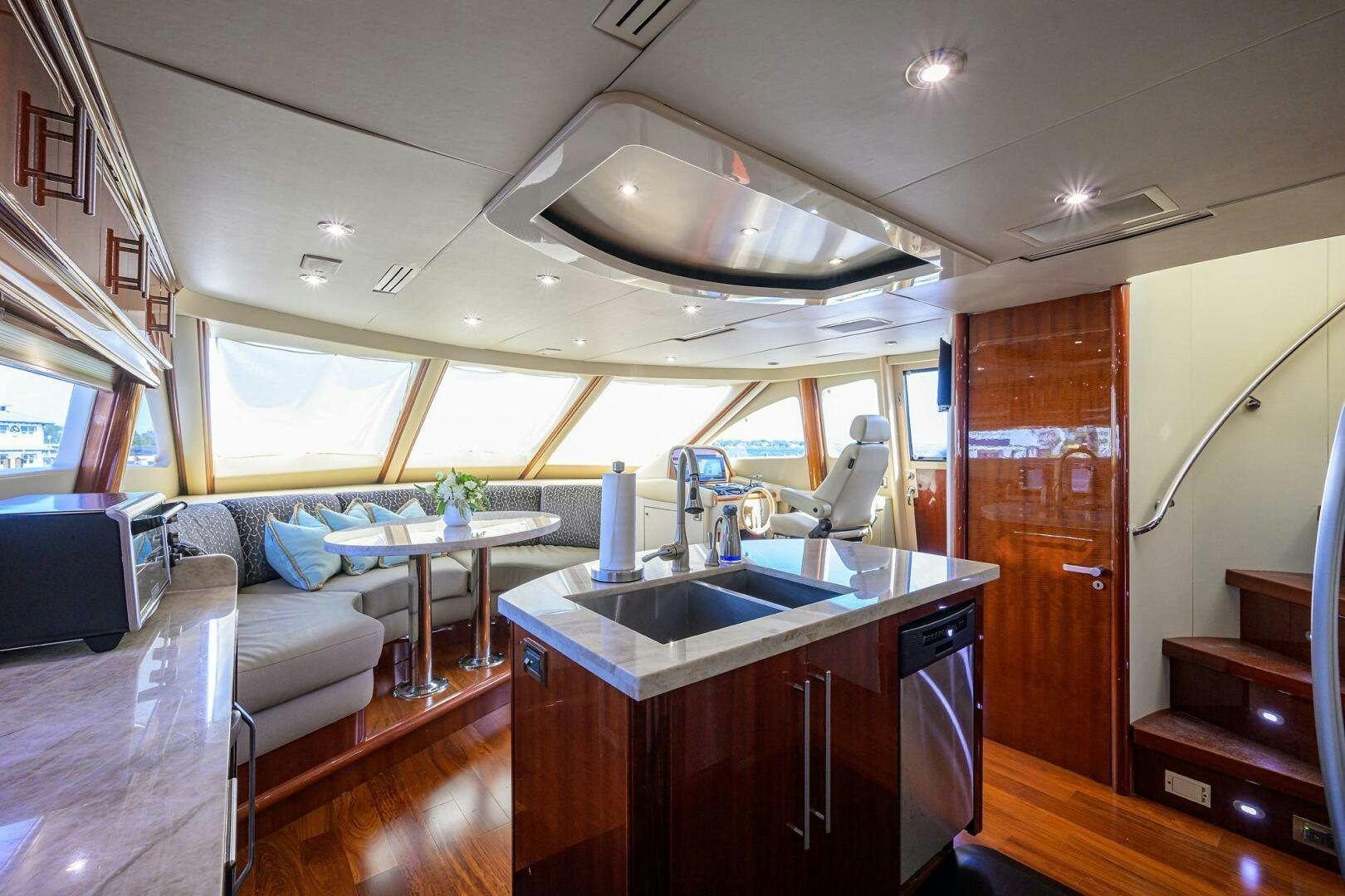 a kitchen with a sink and a table aboard ALWAYS BAREFOOT Yacht for Sale