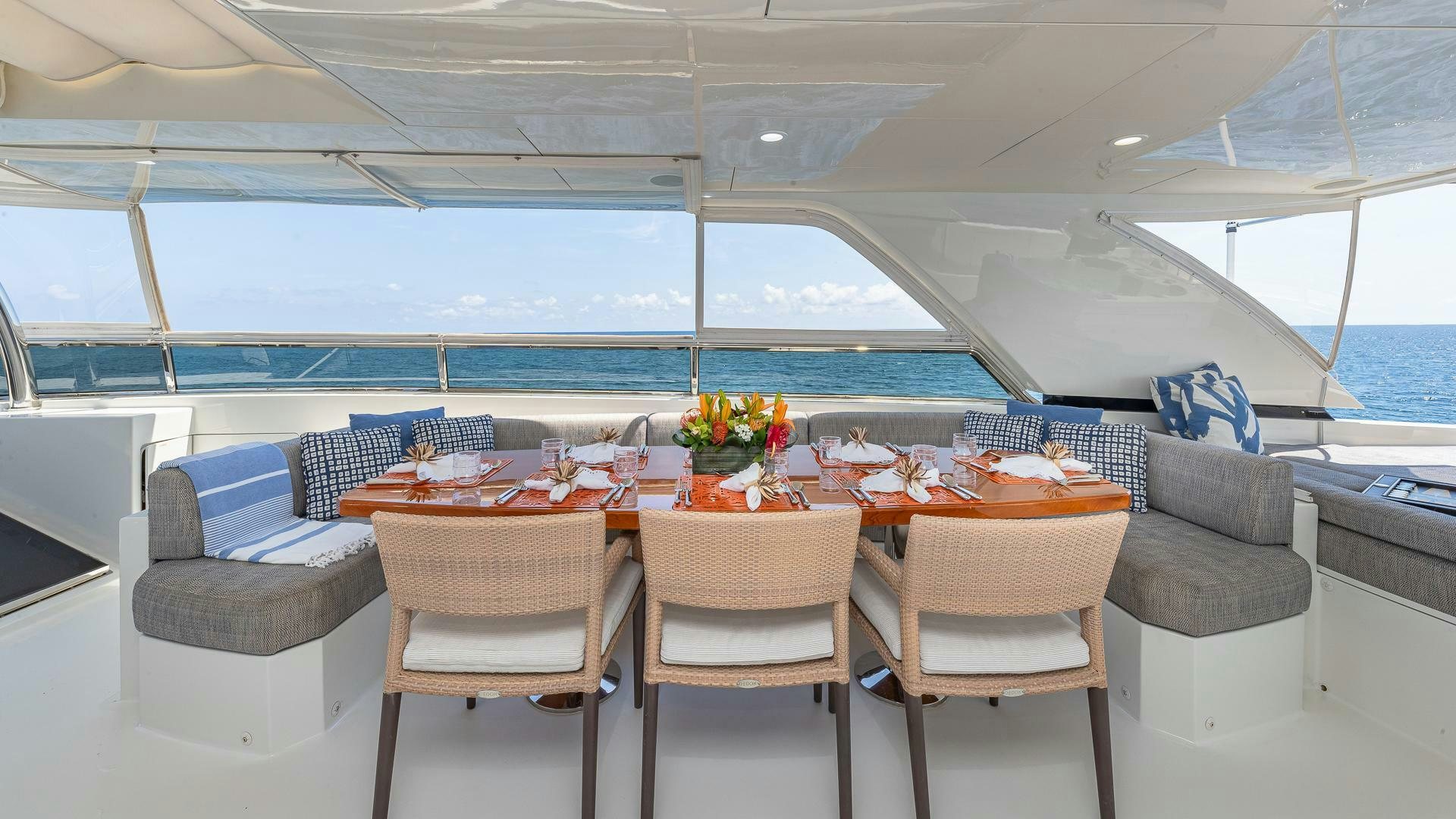 a table set for a meal aboard NOW WE KNOW Yacht for Sale