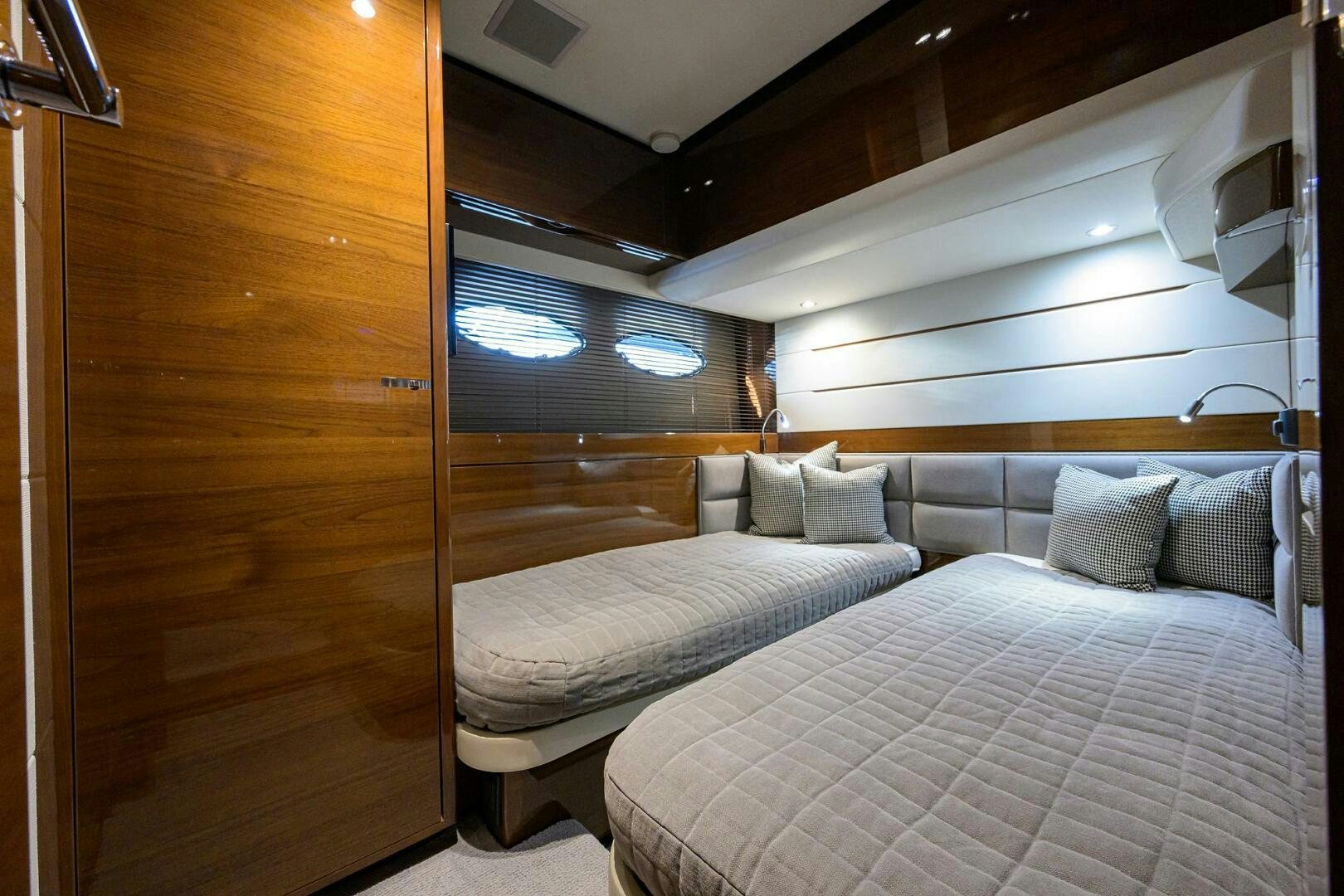 a bed in a room aboard TWIST OF FAITH Yacht for Sale