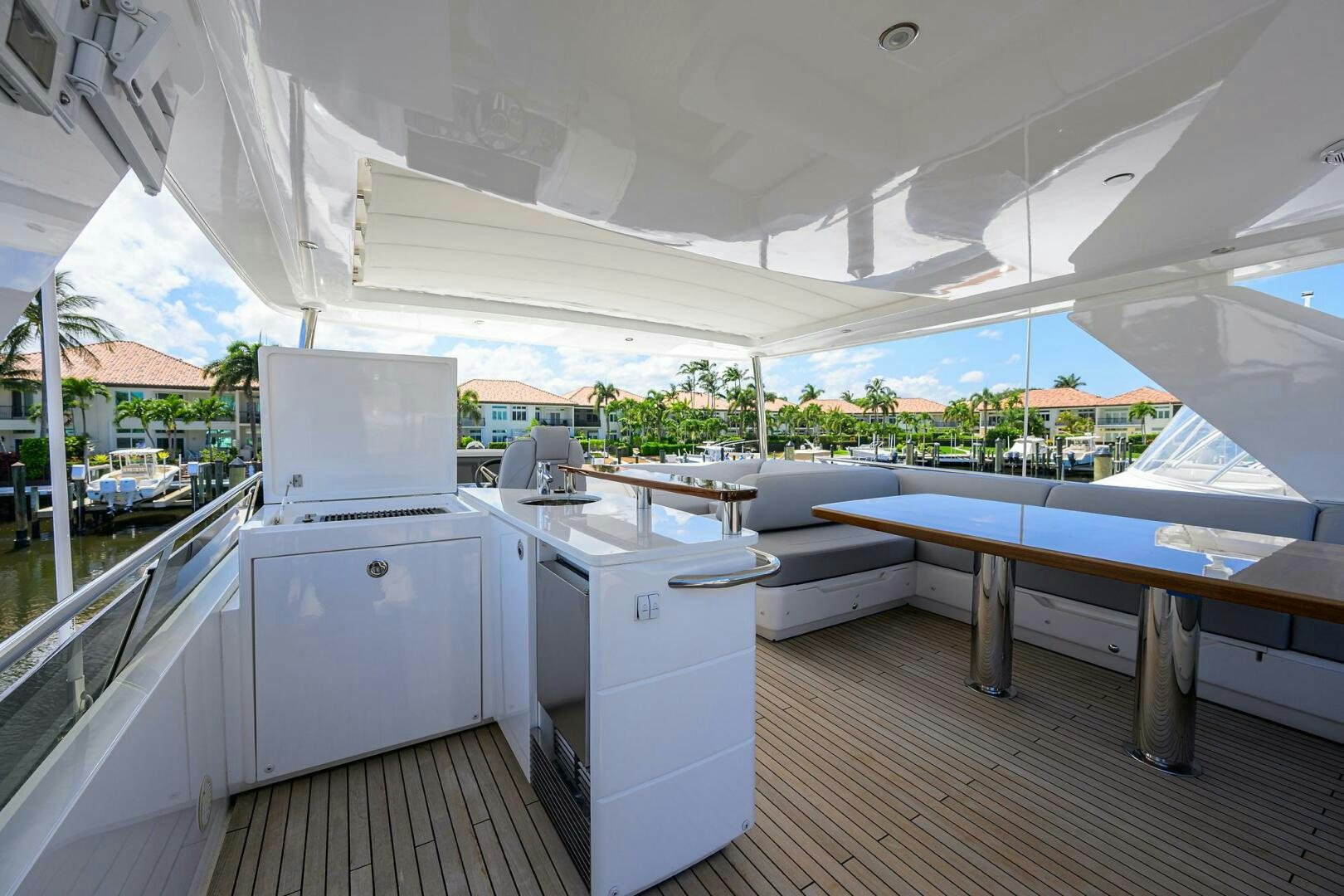 a large kitchen with a large window aboard TWIST OF FAITH Yacht for Sale