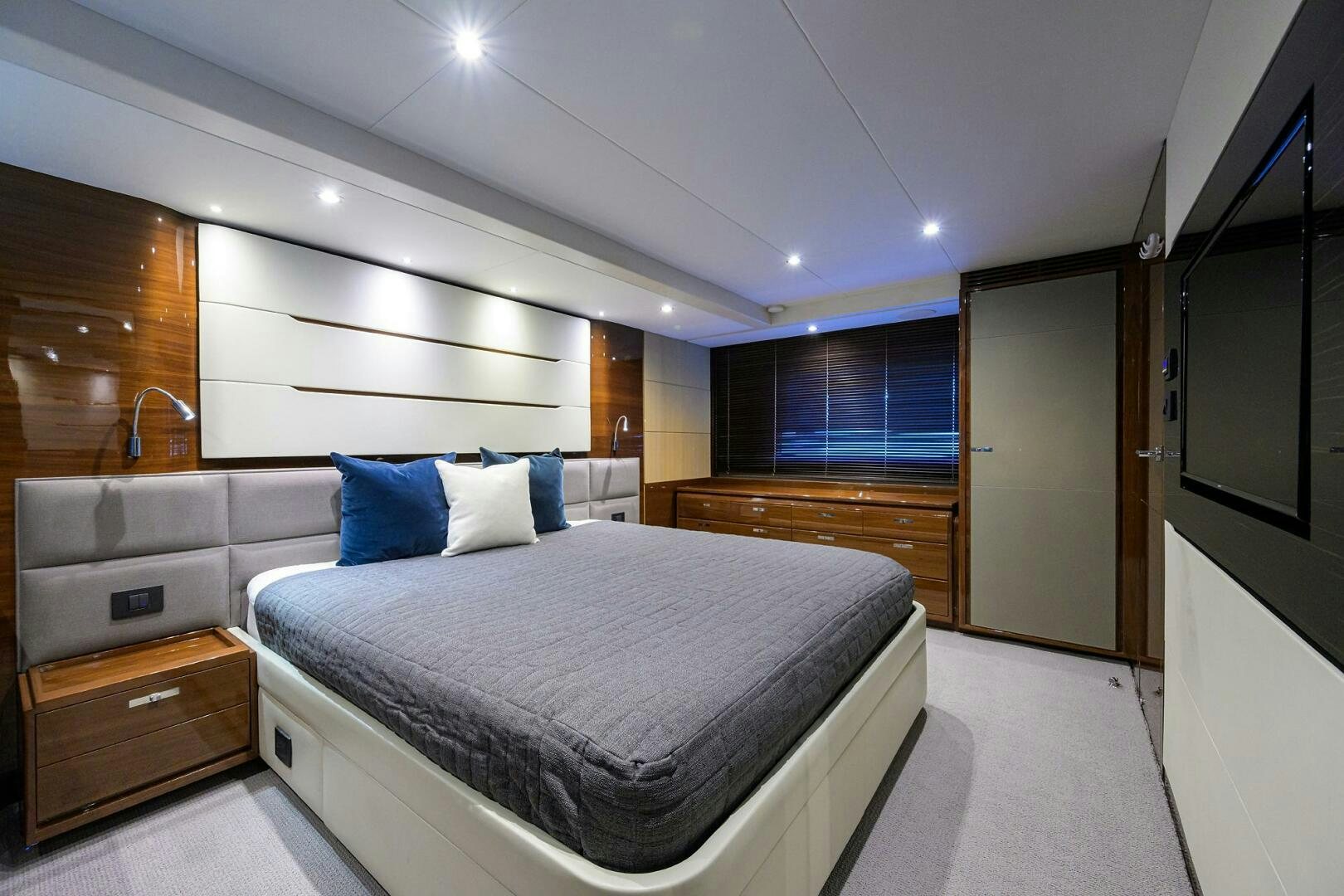 a bed in a room aboard TWIST OF FAITH Yacht for Sale