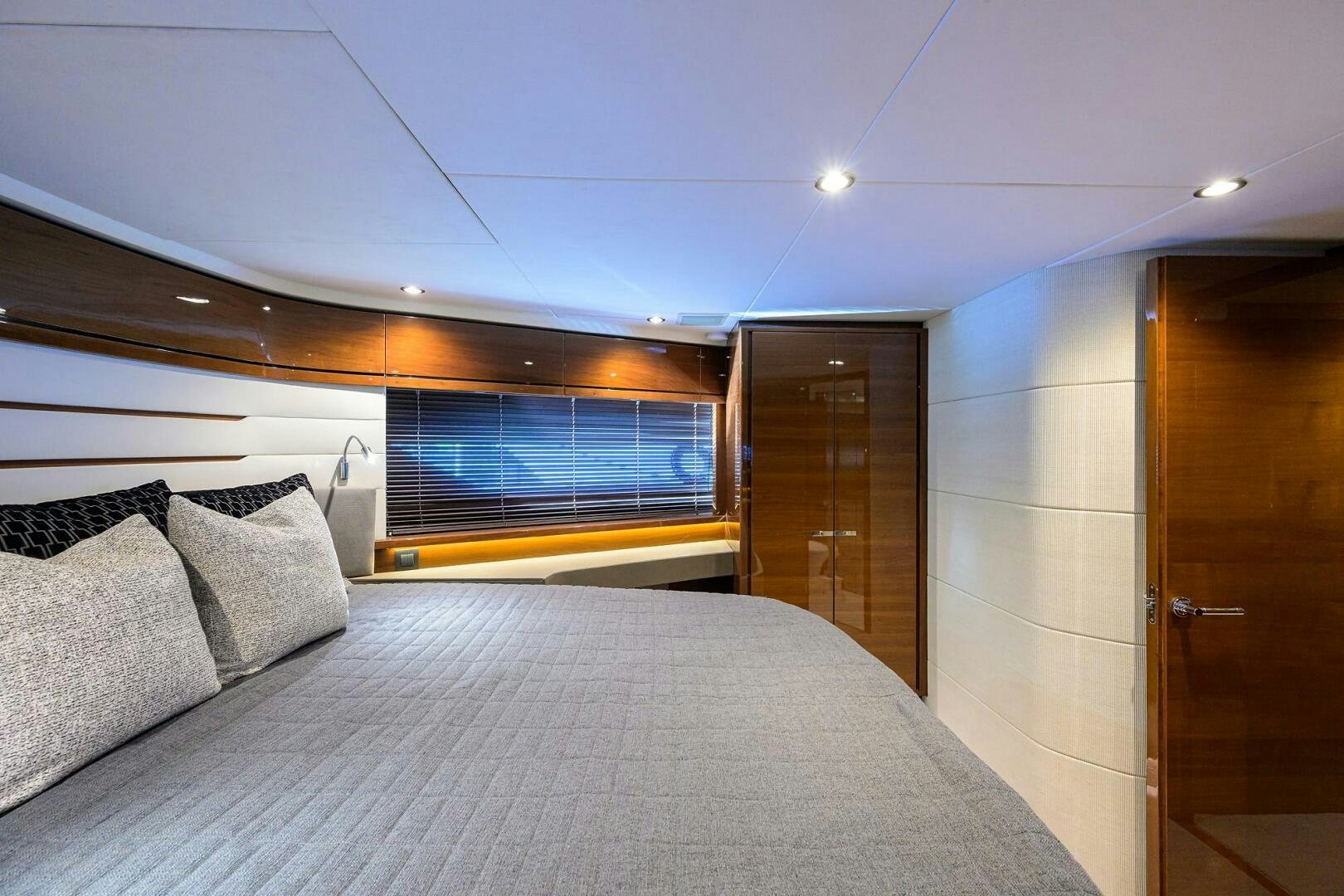 a bed in a room aboard TWIST OF FAITH Yacht for Sale