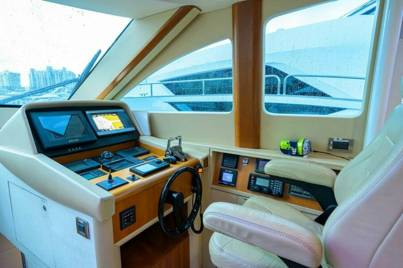 a room with a desk and a laptop aboard LIVING THE DREAM Yacht for Sale