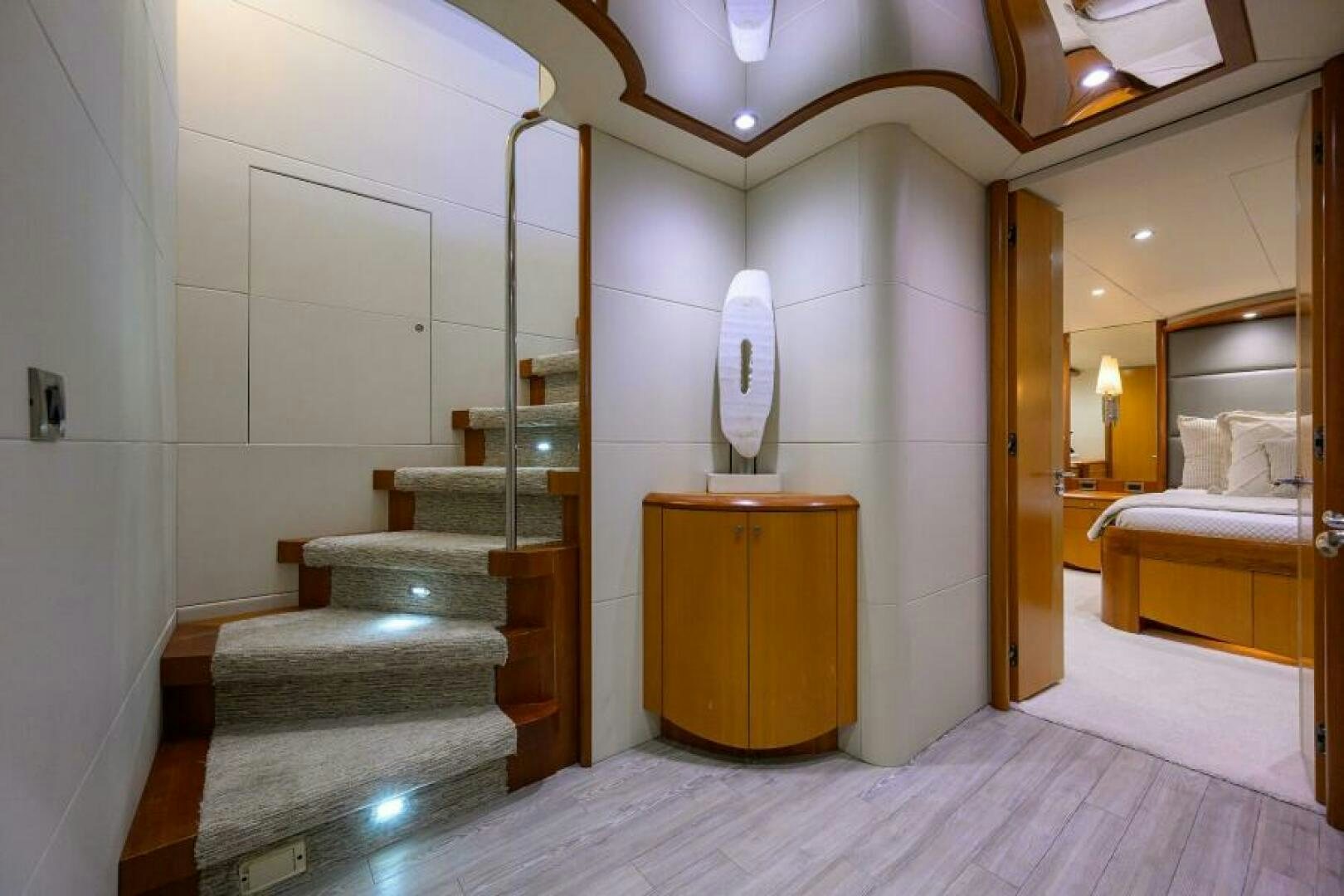 a bathroom with a large mirror aboard LIVING THE DREAM Yacht for Sale
