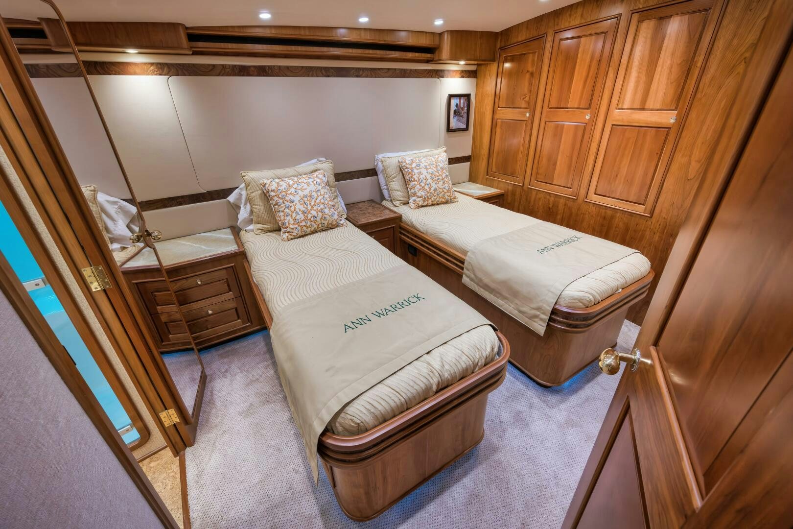 a room with beds and a closet aboard ANN WARRICK Yacht for Sale