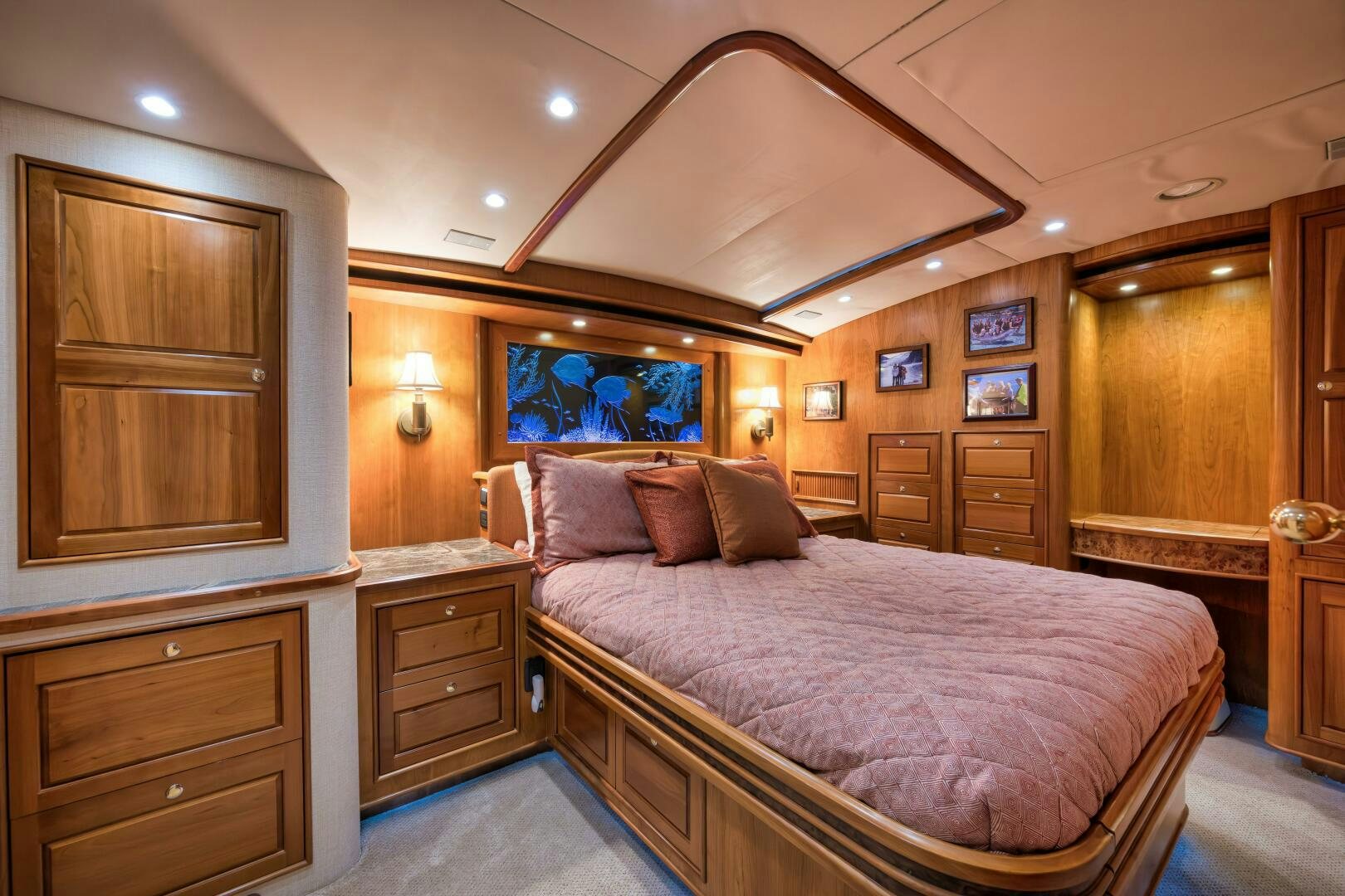a bedroom with a large bed aboard ANN WARRICK Yacht for Sale