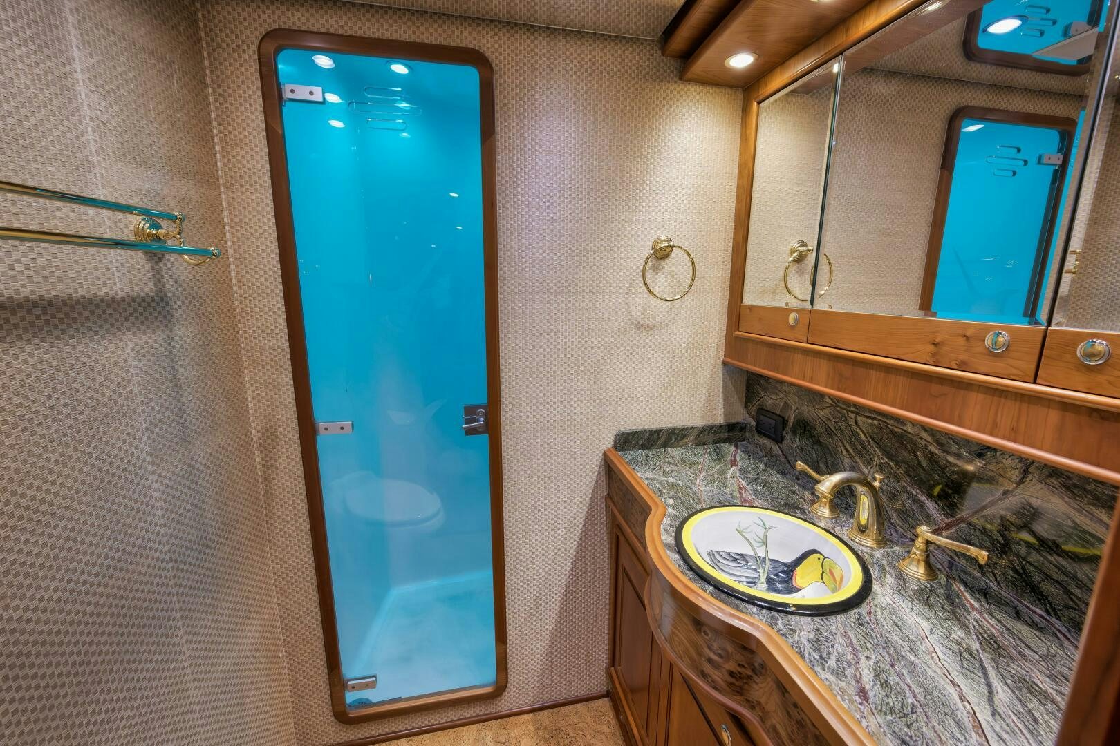 a kitchen with a sink and a window aboard ANN WARRICK Yacht for Sale