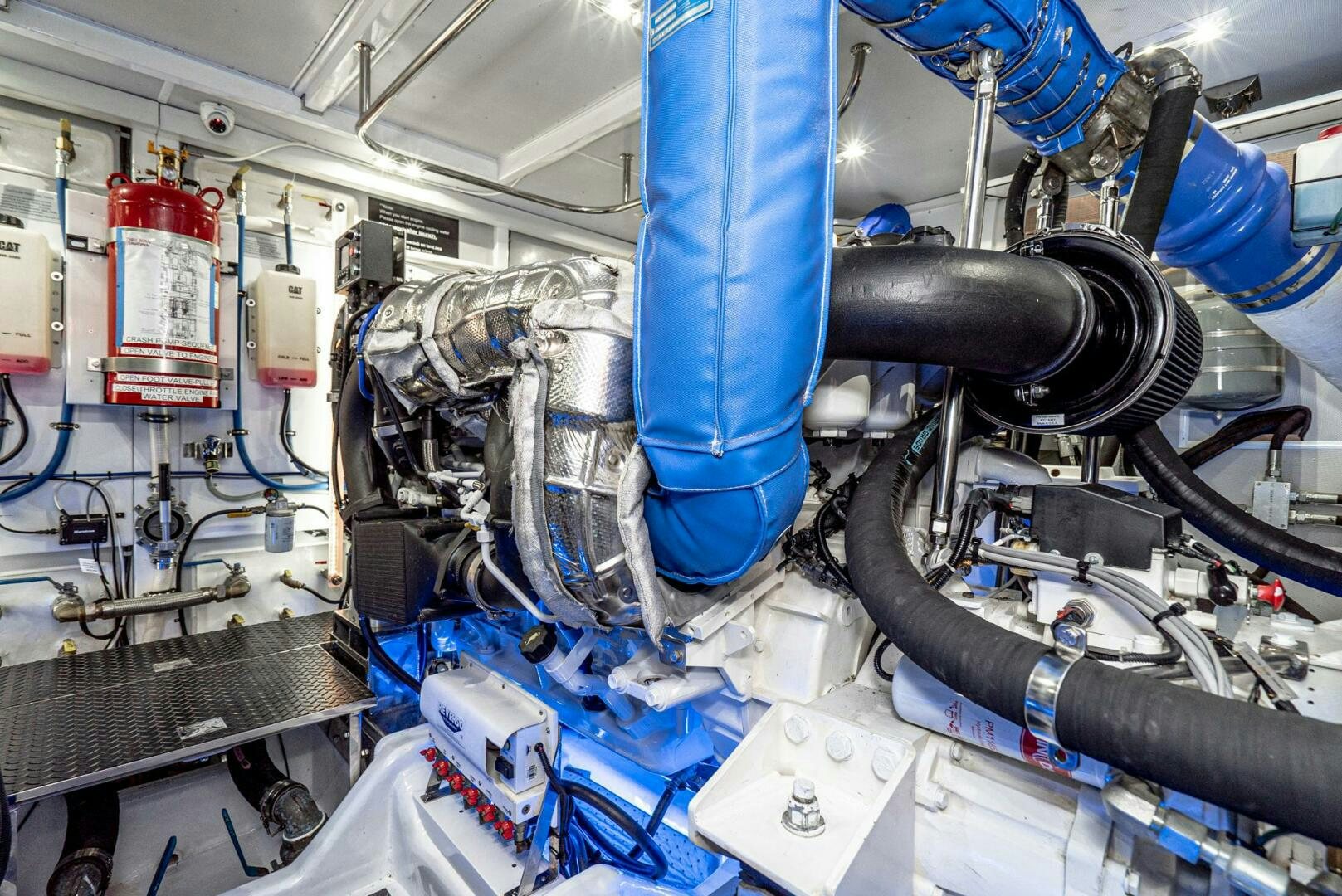 a machine with blue pipes aboard KING OF NOTHING Yacht for Sale