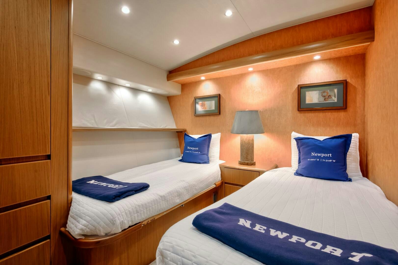 a room with two beds aboard DONE DEAL Yacht for Sale