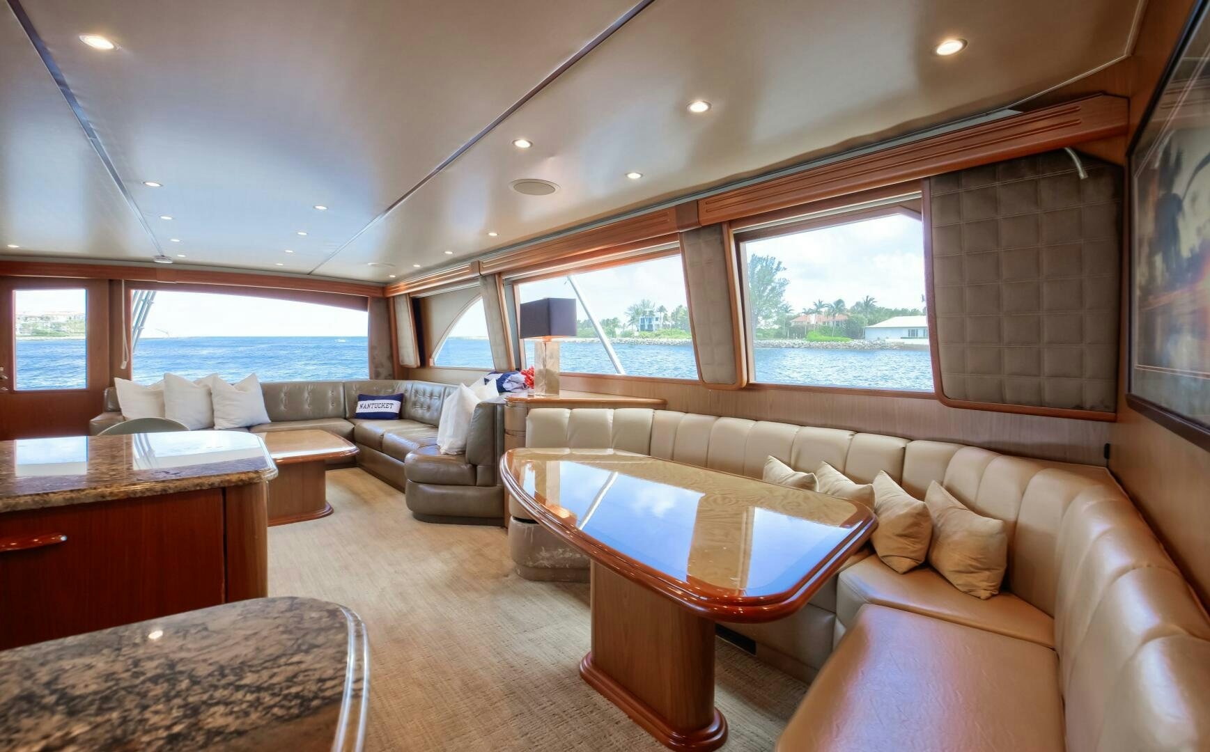 a living room with a large window aboard DONE DEAL Yacht for Sale