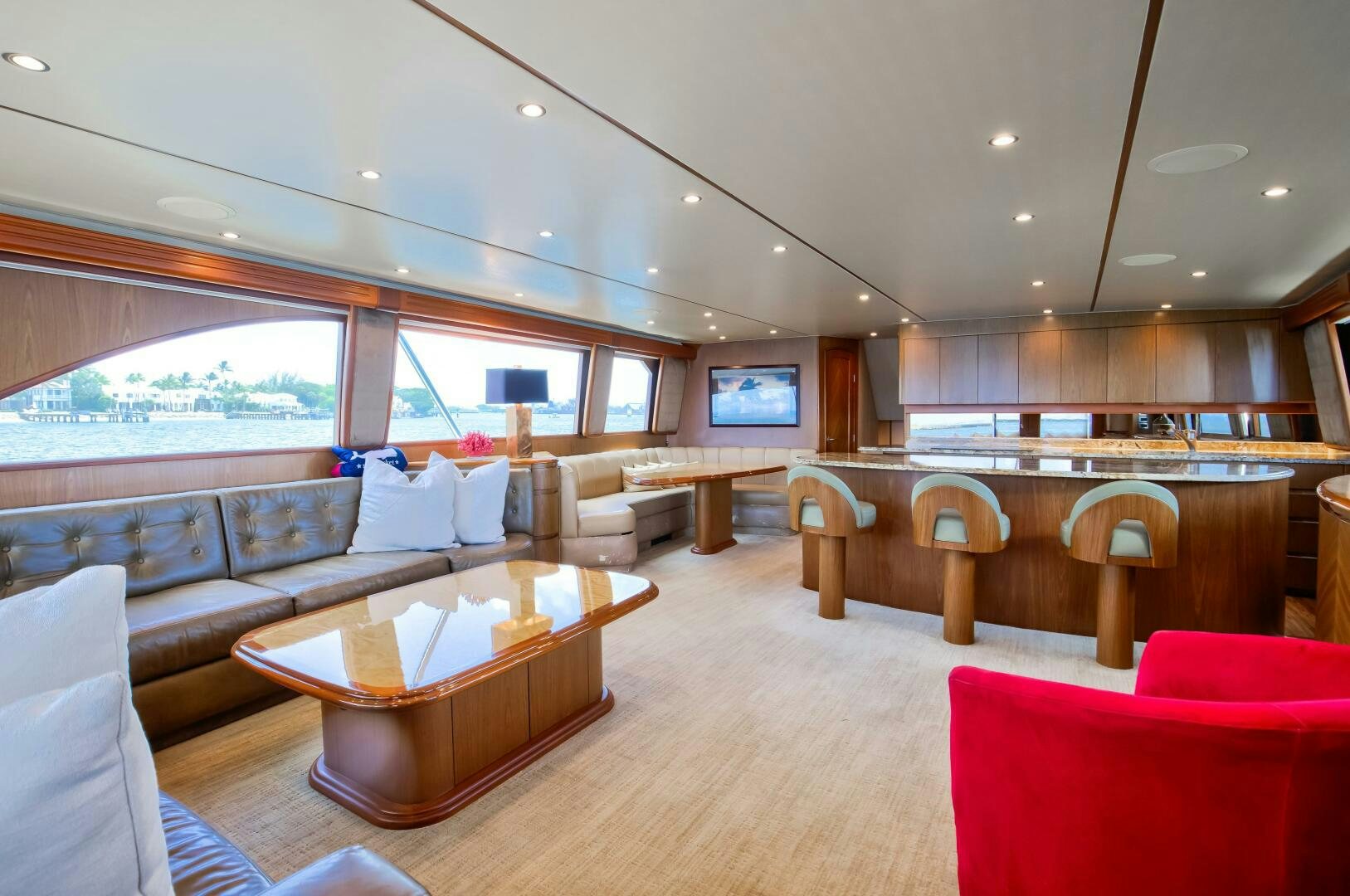 a living room with a large window aboard DONE DEAL Yacht for Sale