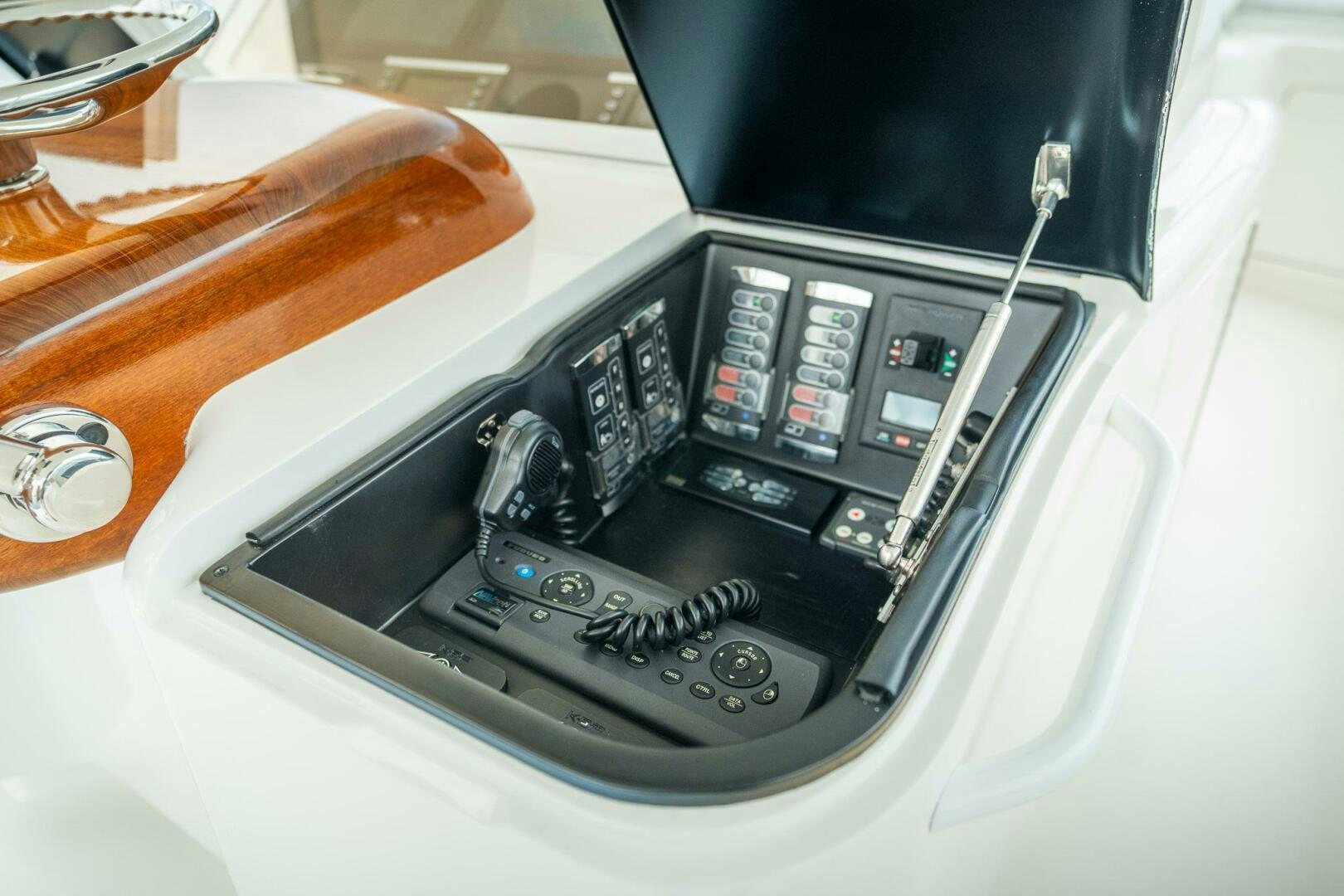 a black electronic device aboard VOODOO Yacht for Sale