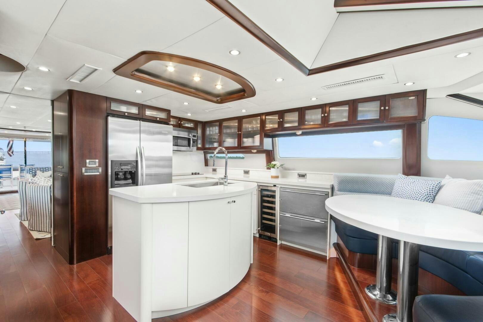 a kitchen with a large island aboard HIGH LIFE Yacht for Sale