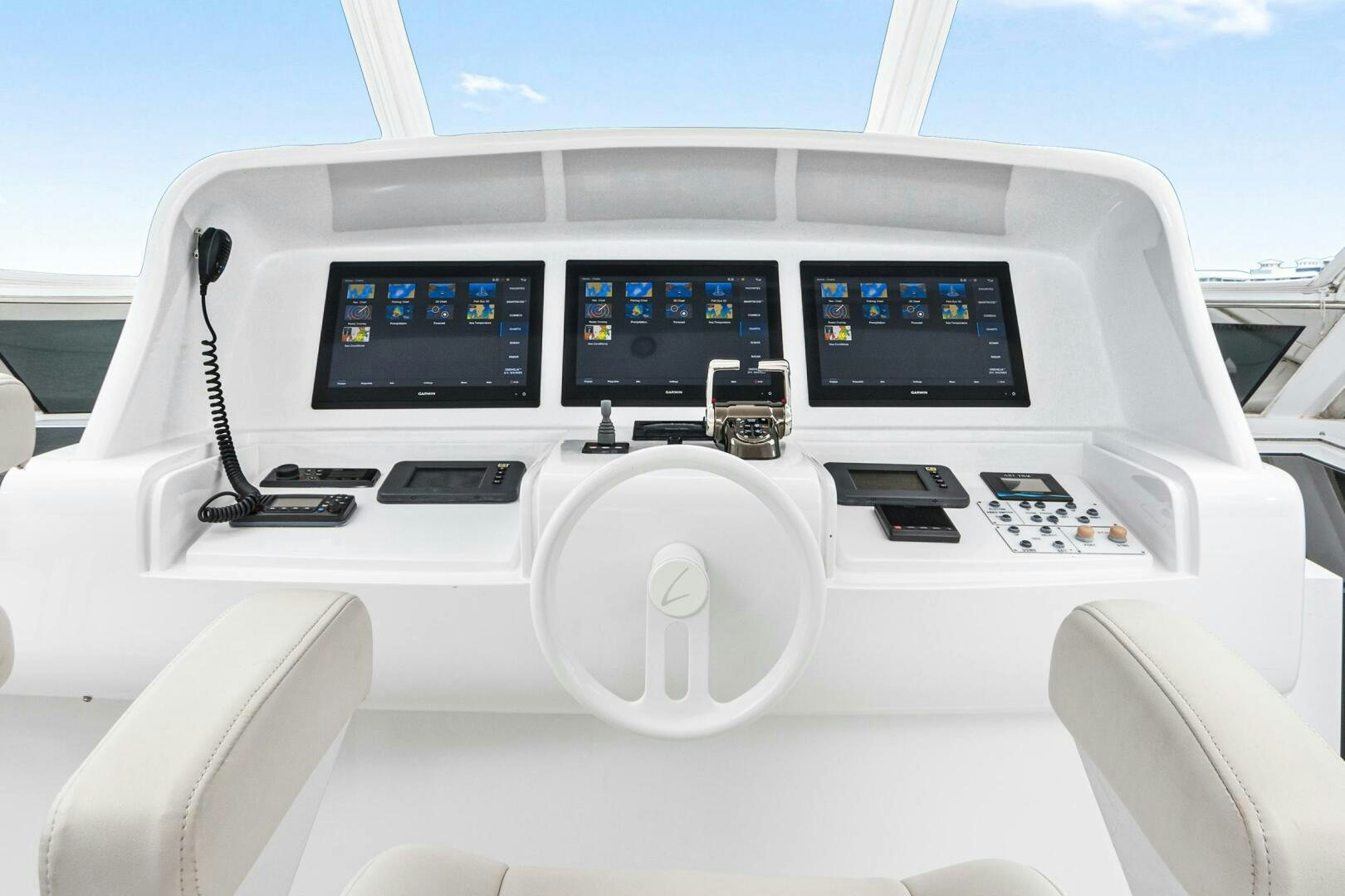 the inside of a white car aboard HIGH LIFE Yacht for Sale