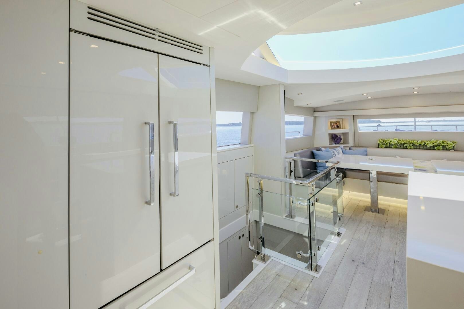 a room with a large glass door aboard IMAGINE Yacht for Sale