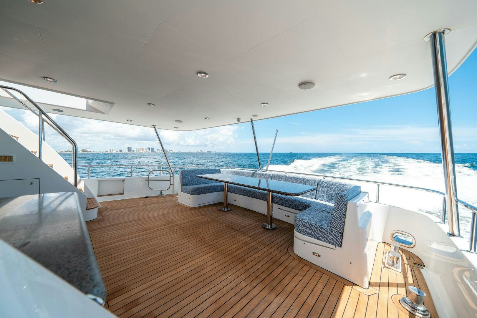 a large balcony overlooking the ocean aboard E Yacht for Sale