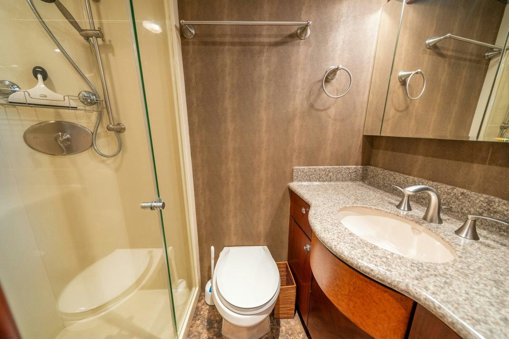a bathroom with a sink and a toilet aboard E Yacht for Sale