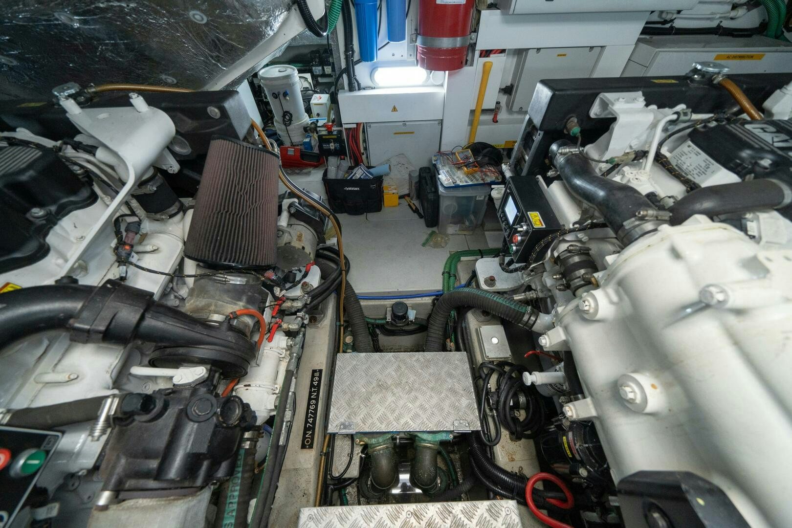 a car engine with a few parts aboard MYLE Yacht for Sale