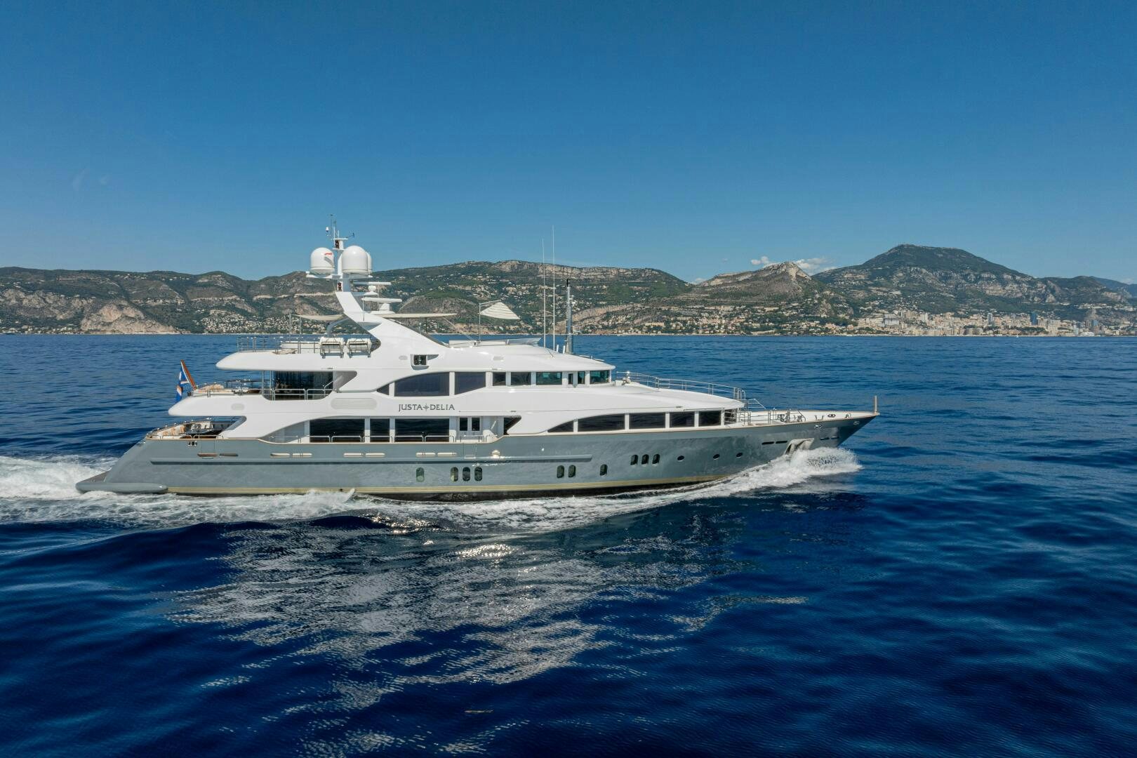 a boat in the water aboard JUSTA DELIA Yacht for Sale