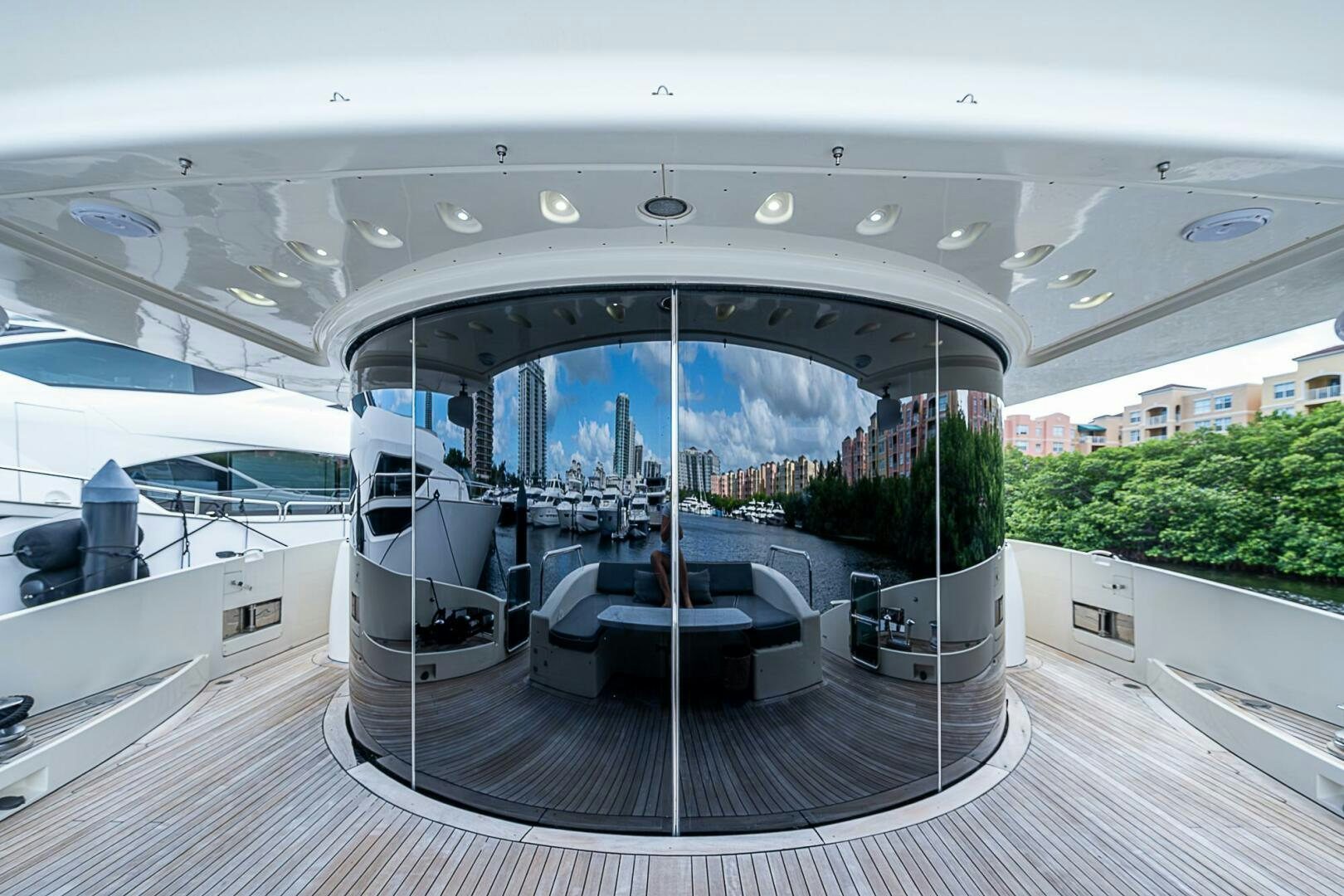 a large glass shower with a tub aboard INTERVENTION Yacht for Sale