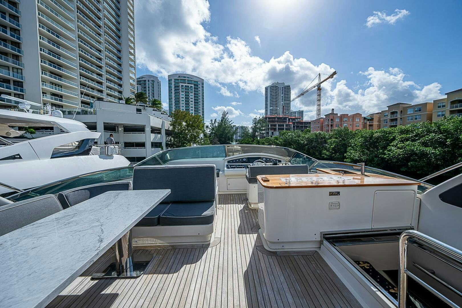 a deck with many boats on it aboard INTERVENTION Yacht for Sale