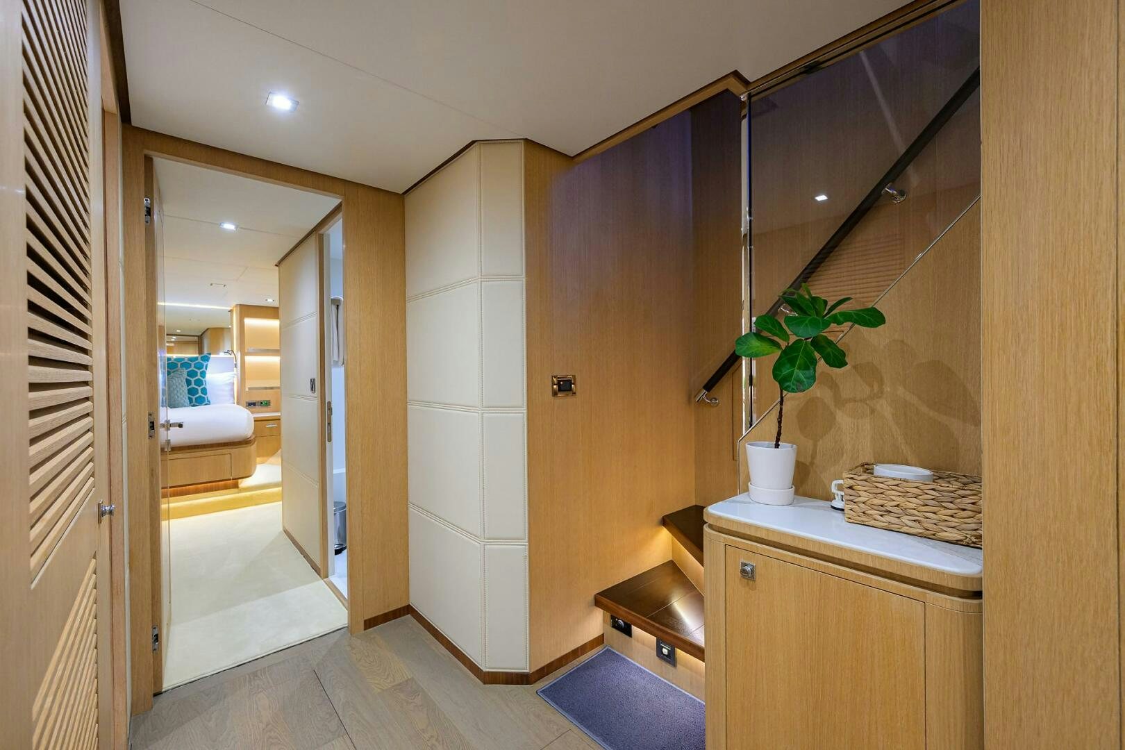 a bathroom with a large mirror aboard AQUA LIFE Yacht for Sale