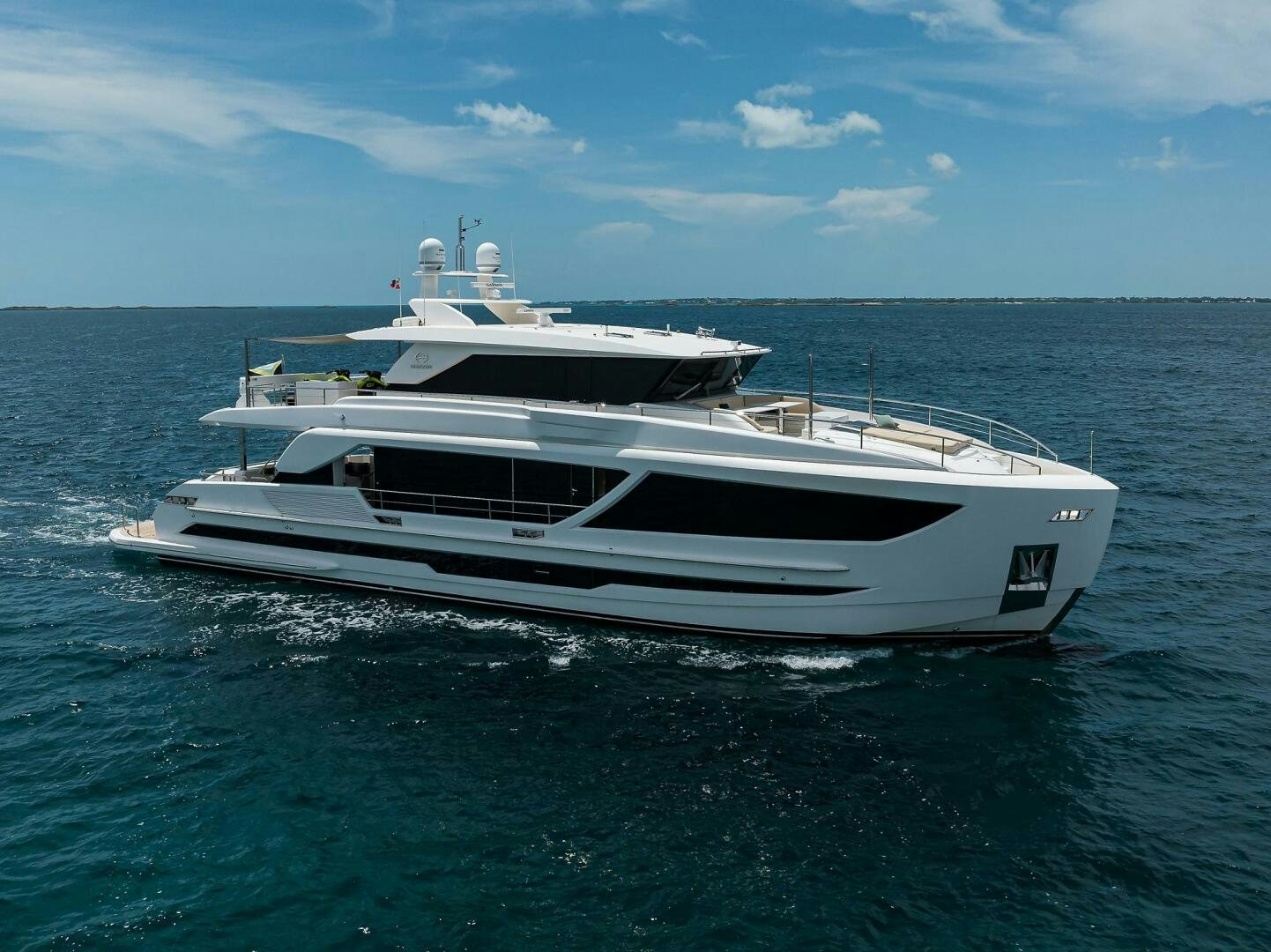 a white yacht in the water aboard AQUA LIFE Yacht for Sale