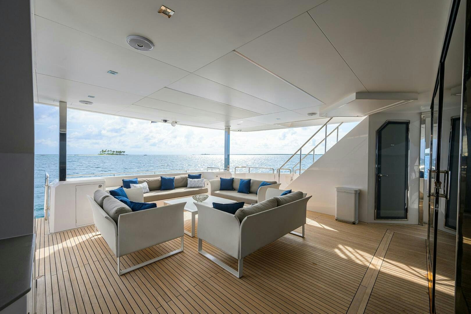 a living room with a large body of water aboard AQUA LIFE Yacht for Sale
